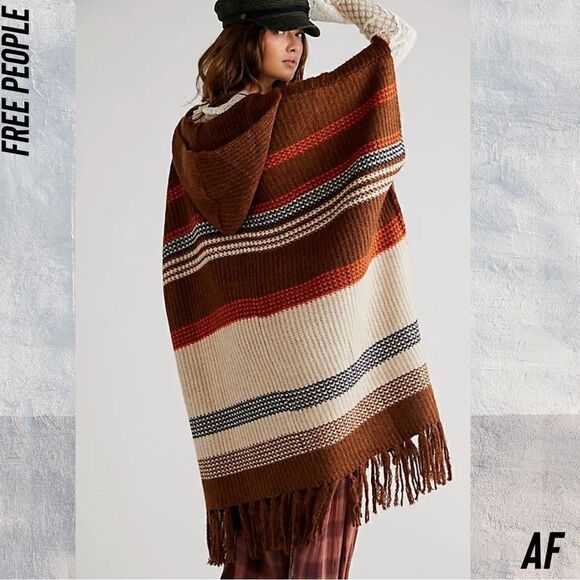 FREE PEOPLE LESLIE BROWN PONCHO NEW OS - Picture 4 of 7